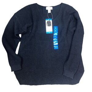 Kersh Women's V-Neck Long Sleeve Pullover, Black, Size L